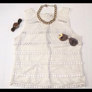 JCrew White Circle fringe top